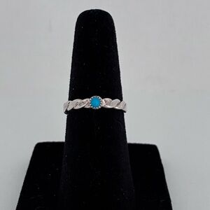 Vintage Silver Ring; Silver with Turquoise Stone, Taxco, Size 4